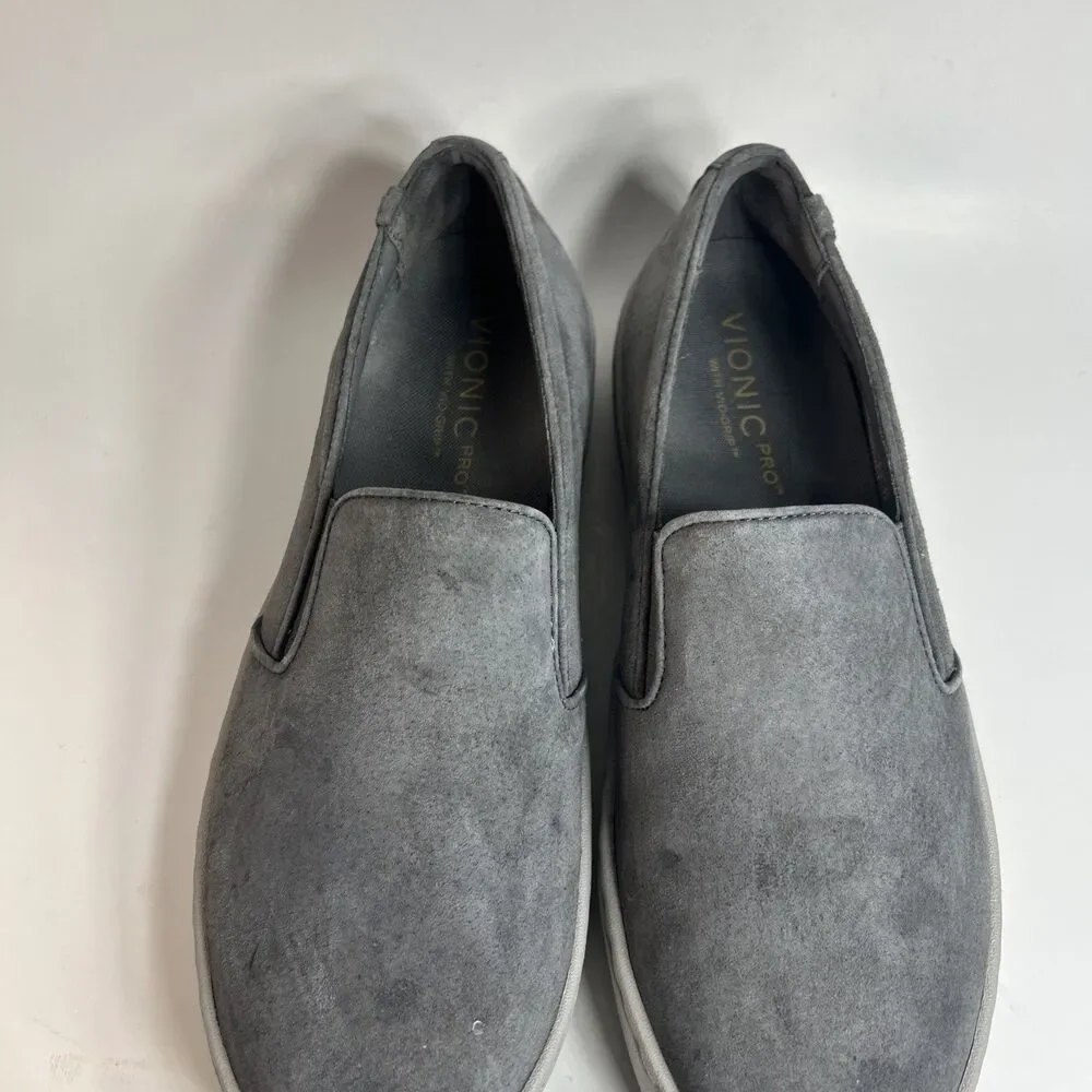Vionic Women's Sneakers Size 8 Avery Pro Suede Slip On Vio Grip  Leather Gray